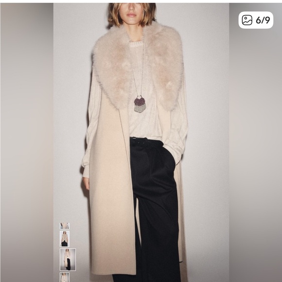 Zara Beige Long Vest with Faux Fur Trim - Picture 6 of 9